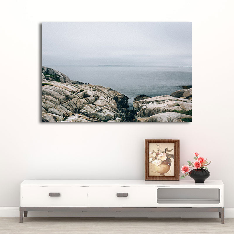 Brehn | Leinwandtexturierte Wanddekoration Tropische Seascape vom Felsenstrand Kunstdruck in Blau