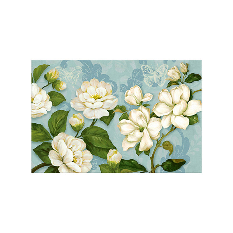 Brehn | Großes blühendes Magnolien-Gemälde Leinwandkunst für das Schlafzimmer, Blau und Weiß, Texturierte Oberfläche