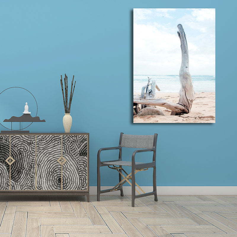 Brehn | Beach Bare Trunk Seascape Leinwanddruck Tropen Texturiertes Wandkunst in Hellblau