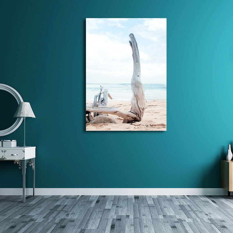 Brehn | Beach Bare Trunk Seascape Leinwanddruck Tropen Texturiertes Wandkunst in Hellblau