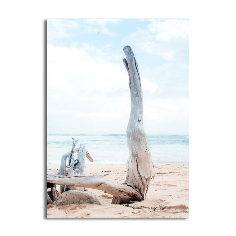 Brehn | Beach Bare Trunk Seascape Leinwanddruck Tropen Texturiertes Wandkunst in Hellblau
