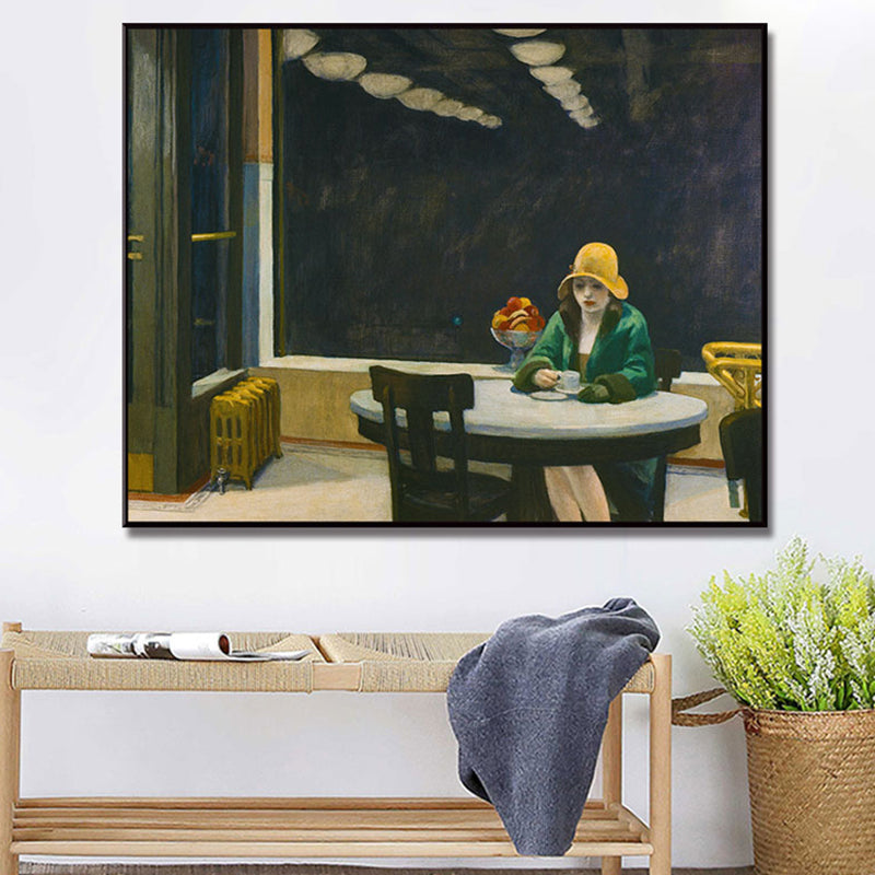 Brehn | Traditionelle Malerei in Grün Edward Hopper Gelbe Hüte Frau Leinwand Kunst Druck für Zuhause