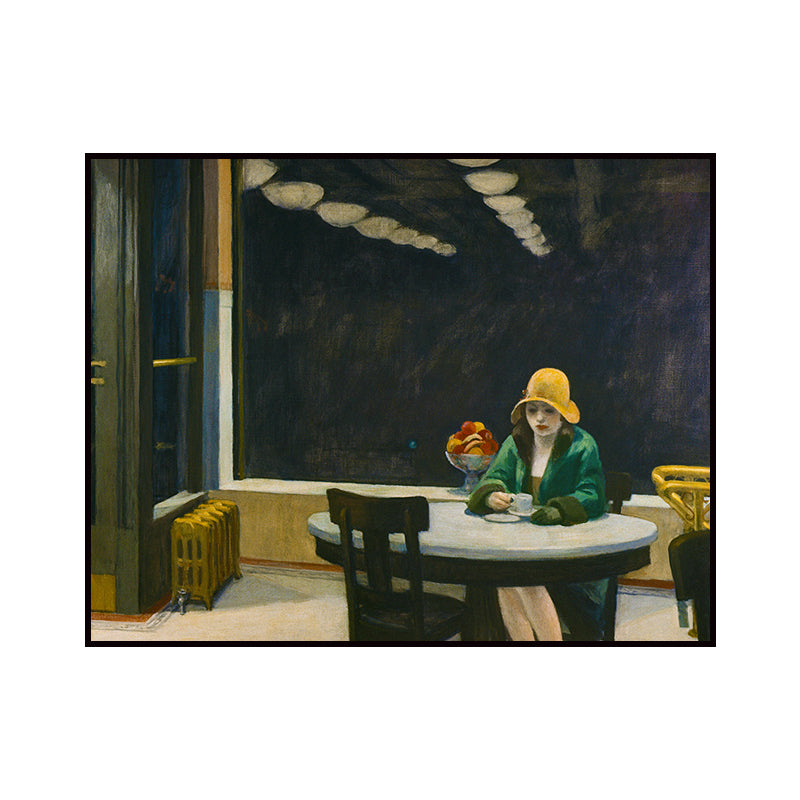 Brehn | Traditionelle Malerei in Grün Edward Hopper Gelbe Hüte Frau Leinwand Kunst Druck für Zuhause