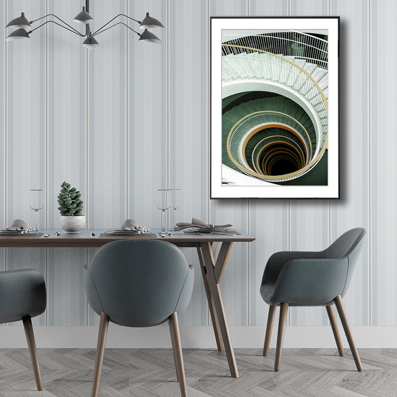 Brehn | Groene Moderne Kunstprint Unieke Draaiende Trap Gewikkelde Canvas voor Woonkamer