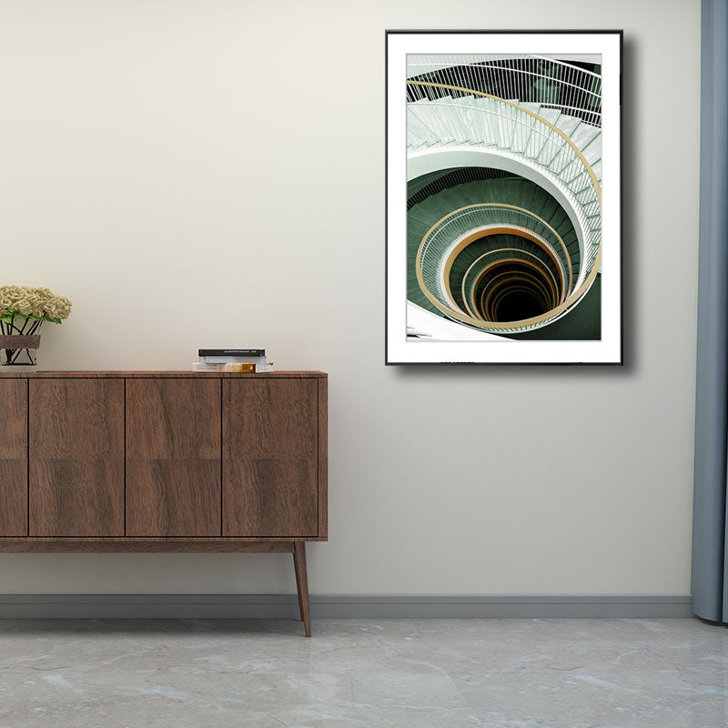 Brehn | Groene Moderne Kunstprint Unieke Draaiende Trap Gewikkelde Canvas voor Woonkamer