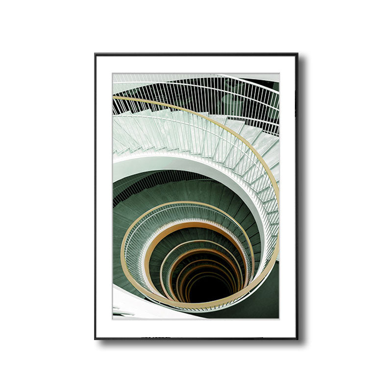 Brehn | Groene Moderne Kunstprint Unieke Draaiende Trap Gewikkelde Canvas voor Woonkamer
