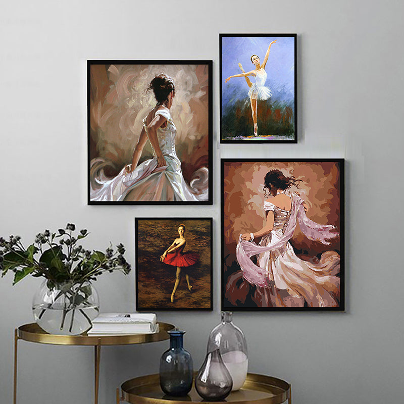 Brehn | Glam Style tanzendes Mädchen Gemälde Pastellfarbe Gästebereich Wandkunst, mehrere Größen