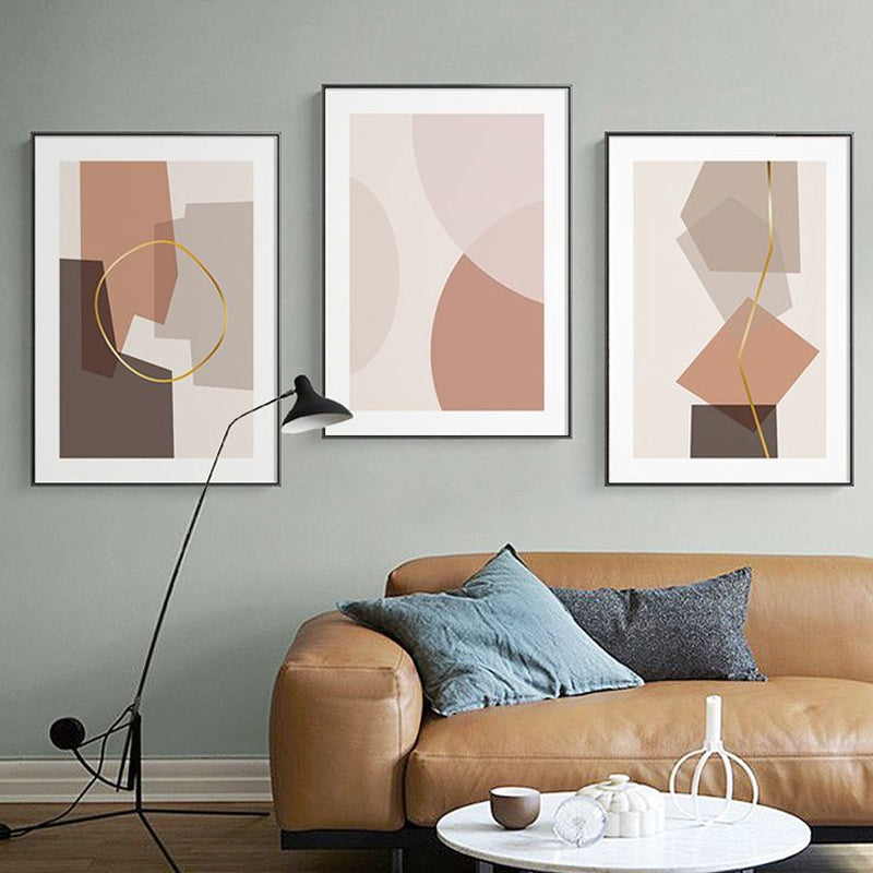 Brehn | Illustration Geometrische Wandkunst Dekor Skandinavischer Strukturierter Leinendruck für das Wohnzimmer