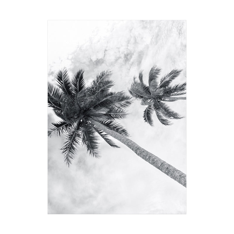 Brehn | Fotografie Tropix Wandkunst-Druck mit Blick nach oben auf eine Kokospalme in Grau für den Raum