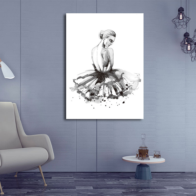 Brehn | Ballerina Zeichnung Leinwanddruck Glam Elegante Tänzerin Wandkunst Dekor in Schwarz für Zuhause