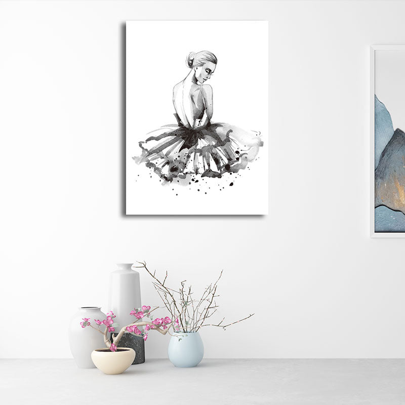 Brehn | Ballerina Zeichnung Leinwanddruck Glam Elegante Tänzerin Wandkunst Dekor in Schwarz für Zuhause