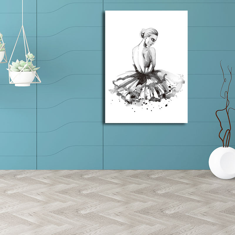 Brehn | Ballerina Zeichnung Leinwanddruck Glam Elegante Tänzerin Wandkunst Dekor in Schwarz für Zuhause