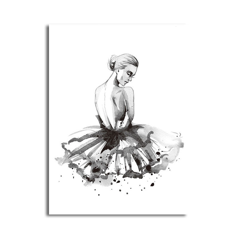 Brehn | Ballerina Zeichnung Leinwanddruck Glam Elegante Tänzerin Wandkunst Dekor in Schwarz für Zuhause