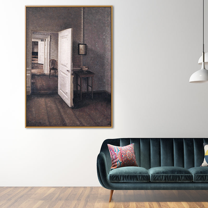 Brehn | Graues Haus Innenansicht Malerei Texturiert Traditionelles Wohnzimmer Wandkunst