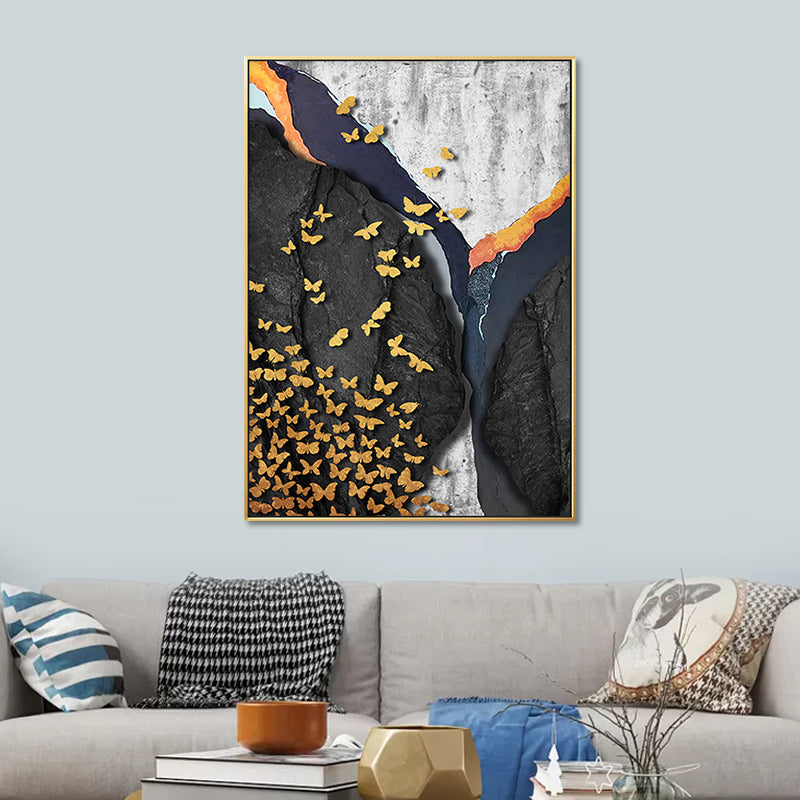 Brehn | Mixed Media Glam Canvas Wandkunst mit abstraktem Muster in dunkler Farbe für das Schlafzimmer