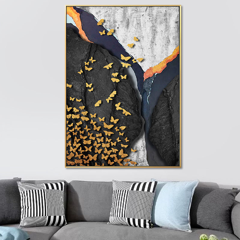 Brehn | Mixed Media Glam Canvas Wandkunst mit abstraktem Muster in dunkler Farbe für das Schlafzimmer