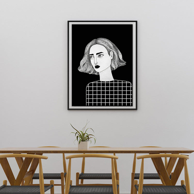 Brehn | Texturierte schwarze Wandkunst Dekor Skandinavische Illustrationen Frau Leinwanddruck für das Wohnzimmer