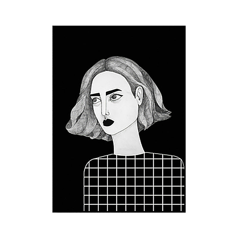 Brehn | Texturierte schwarze Wandkunst Dekor Skandinavische Illustrationen Frau Leinwanddruck für das Wohnzimmer