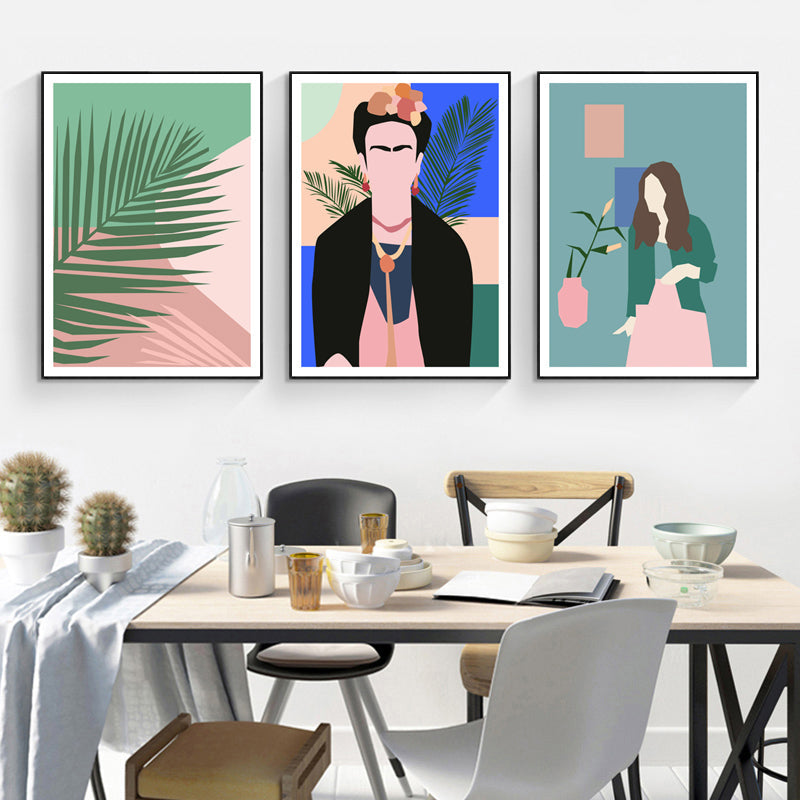 Brehn | Blatt und Menschen Leinwand Wandkunst Set Skandinavisches Esszimmer Gemälde (Verschiedene Größen)