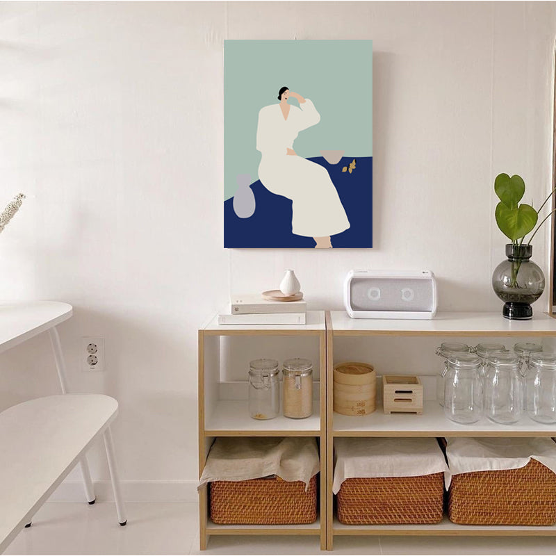 Brehn | Weiß Frau und Topf Leinwand Texturiert Nordic Wanddeko Esszimmer Wandkunst, Mehrere Größen