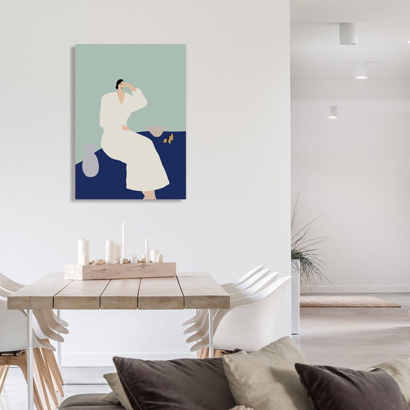 Brehn | Weiß Frau und Topf Leinwand Texturiert Nordic Wanddeko Esszimmer Wandkunst, Mehrere Größen