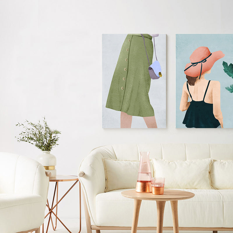 Brehn | Skandinavische Mode Mädchen Wanddekoration Pastellfarben Leinwanddruck für das Wohnzimmer (Mehrere Größen)