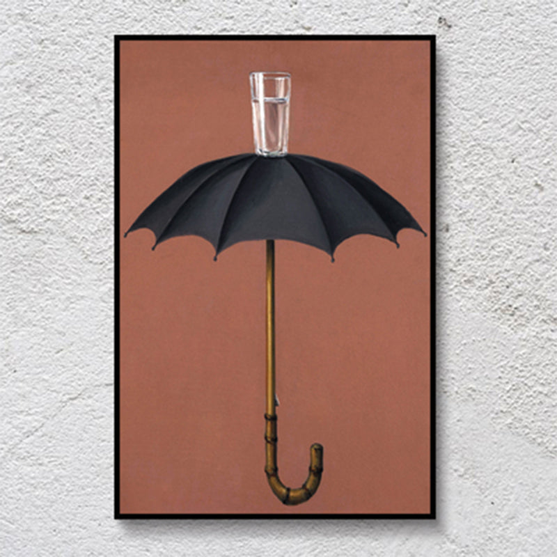 Brehn | Regenschirm und Becher Wasser Malerei Nordisch Texturiertes Eingewickeltes Leinwand für Schlafzimmer (Mehrere Größenoptionen)