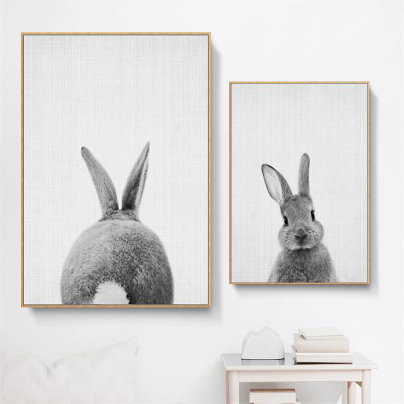 Brehn | Graue Kaninchen Wandkunst Dekor Tier Moderner Stil Texturiertes Leinwanddruck für Kinderzimmer