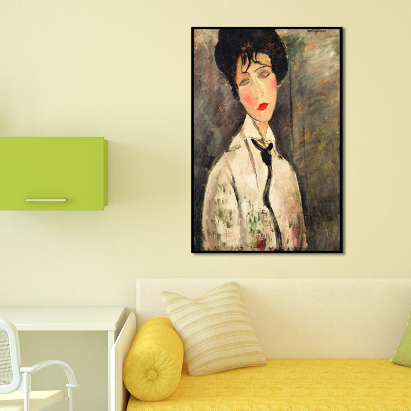 Brehn | Weiß-Grau Traditionelle Leinwand Kunst Frauenporträt Wanddekoration für das Wohnzimmer