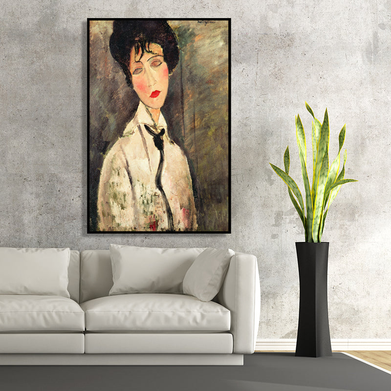 Brehn | Weiß-Grau Traditionelle Leinwand Kunst Frauenporträt Wanddekoration für das Wohnzimmer