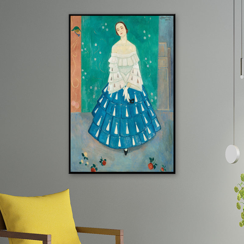 Brehn | Pastellfarbe Maidporträt Gemälde Texturiert Traditionelle Mädchen Schlafzimmer Wandkunst