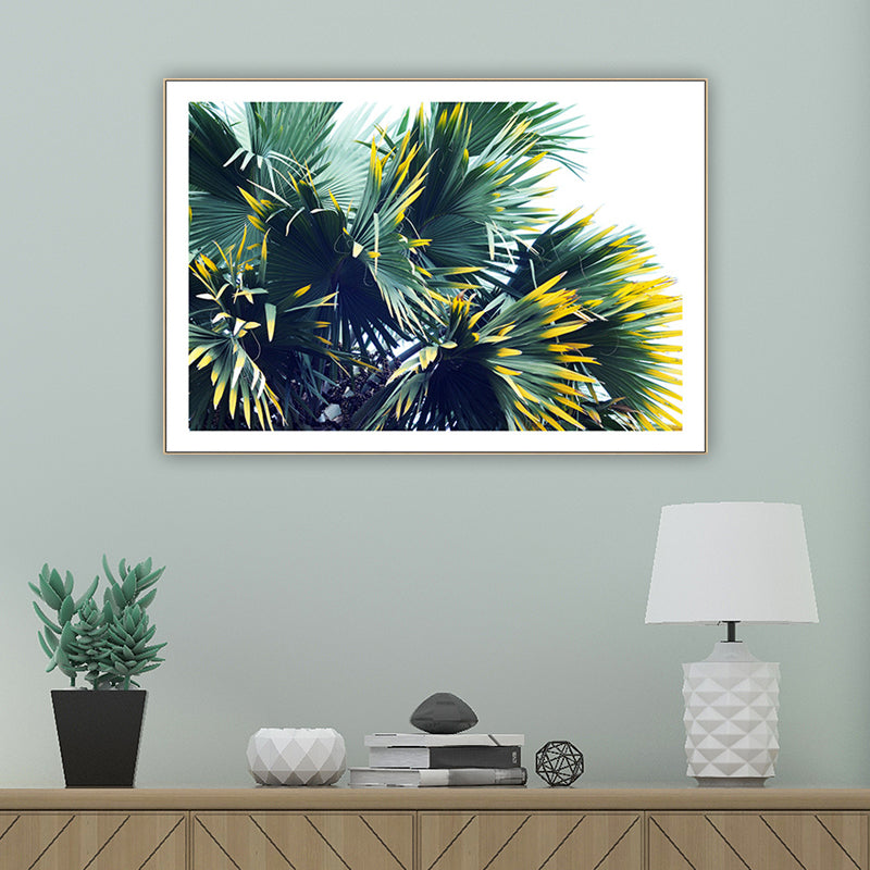 Brehn | Tropischer Palmetto-Fan-Wanddekoration Grün und Weiß Botanische Leinwandkunst für das Wohnzimmer