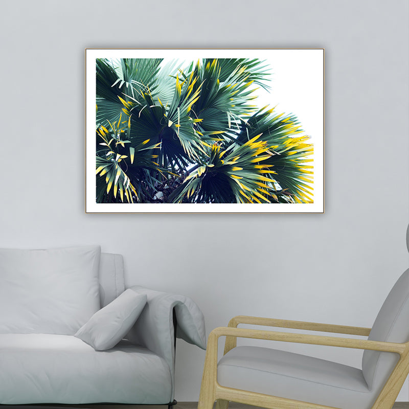 Brehn | Tropischer Palmetto-Fan-Wanddekoration Grün und Weiß Botanische Leinwandkunst für das Wohnzimmer