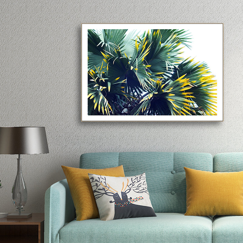 Brehn | Tropischer Palmetto-Fan-Wanddekoration Grün und Weiß Botanische Leinwandkunst für das Wohnzimmer