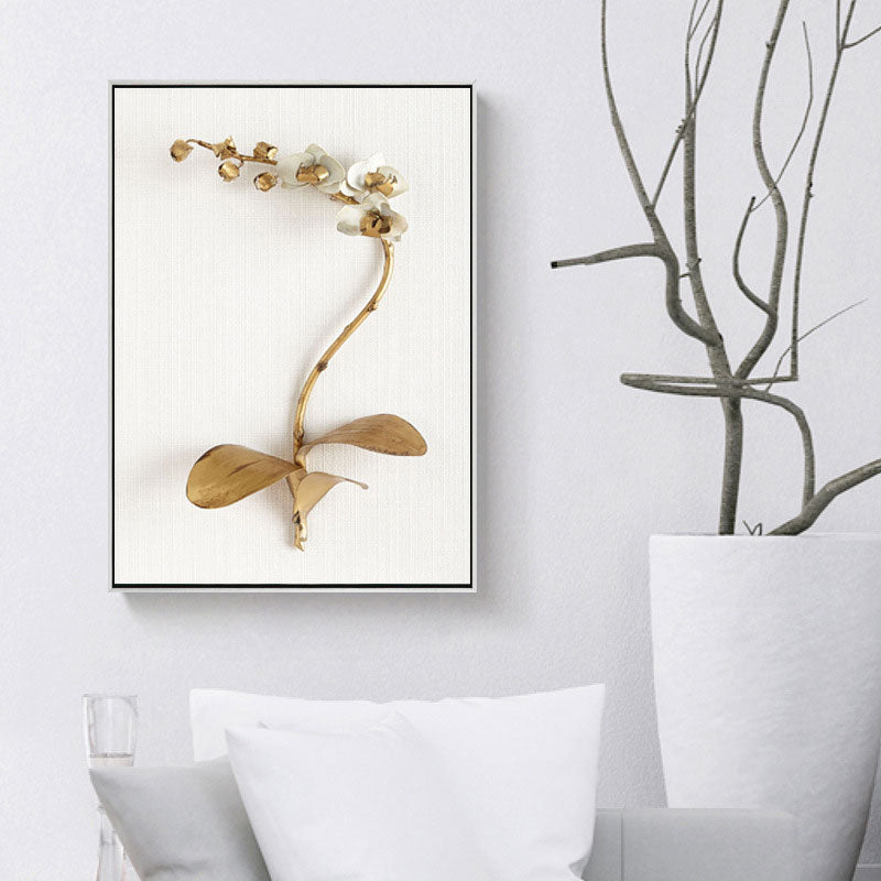 Brehn | Gold Nordic Leinwandkunst Zweig der blühenden Blume Wanddekoration für das Wohnzimmer