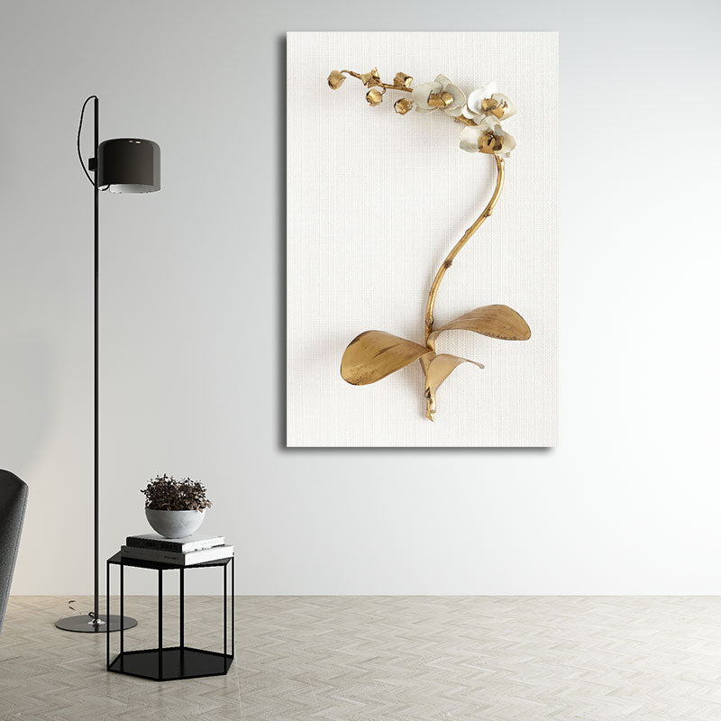 Brehn | Gold Nordic Leinwandkunst Zweig der blühenden Blume Wanddekoration für das Wohnzimmer
