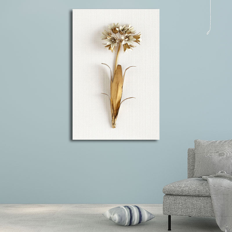 Brehn | Gold Nordic Leinwandkunst Zweig der blühenden Blume Wanddekoration für das Wohnzimmer