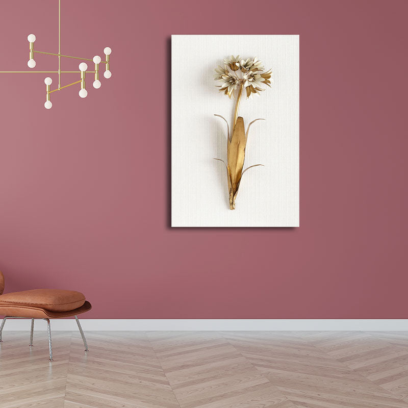Brehn | Gold Nordic Leinwandkunst Zweig der blühenden Blume Wanddekoration für das Wohnzimmer