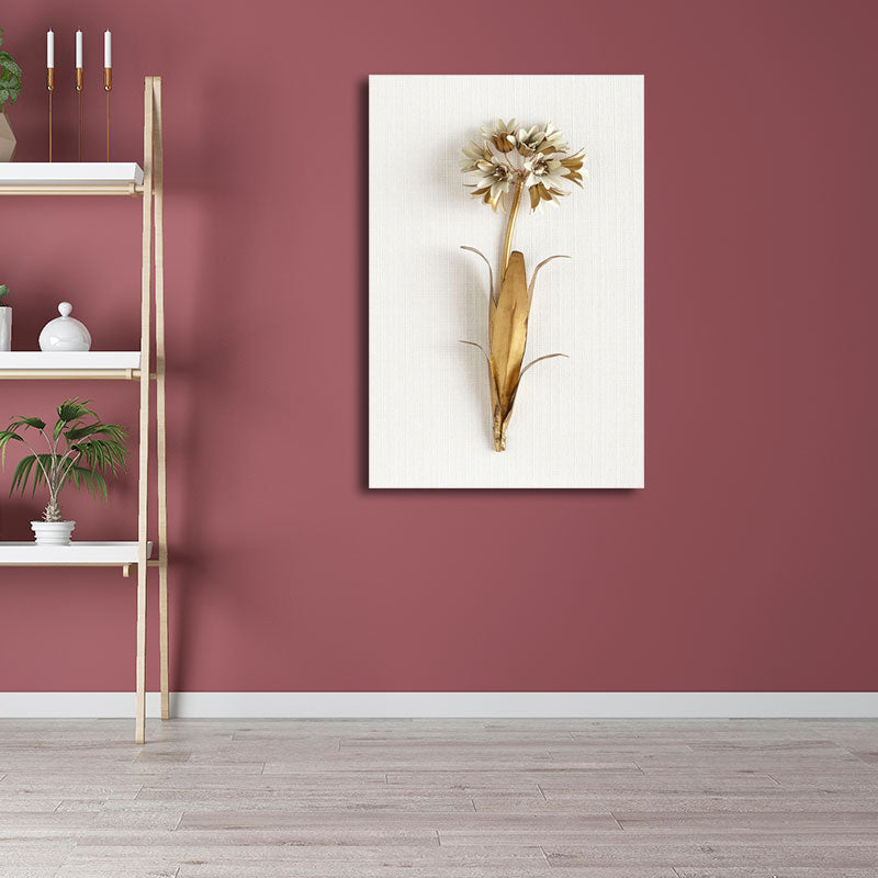 Brehn | Gold Nordic Leinwandkunst Zweig der blühenden Blume Wanddekoration für das Wohnzimmer