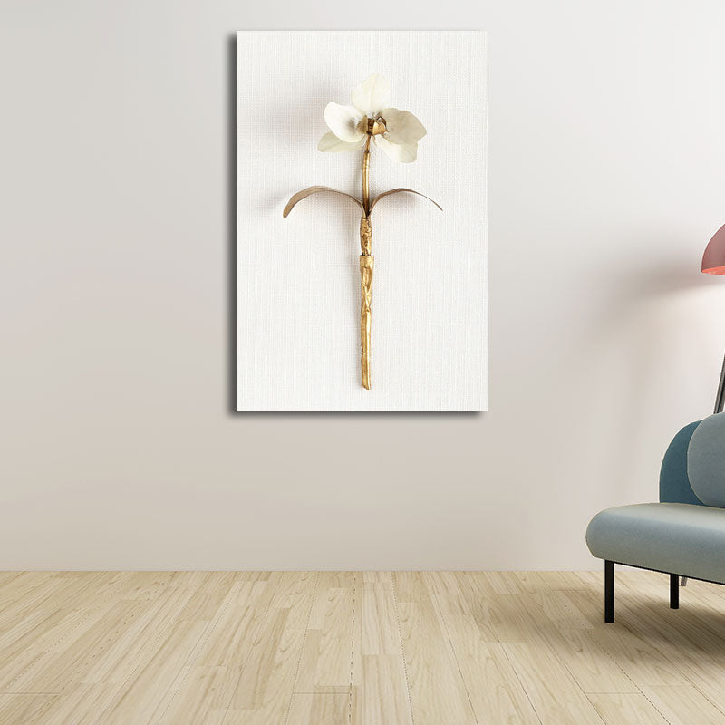 Brehn | Gold Nordic Leinwandkunst Zweig der blühenden Blume Wanddekoration für das Wohnzimmer
