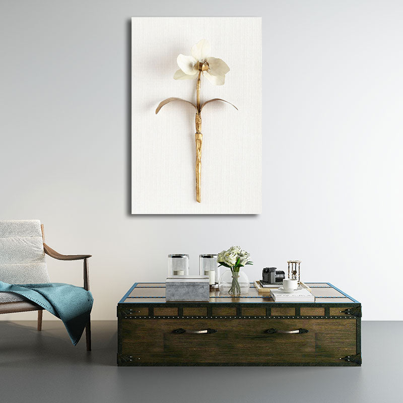 Brehn | Gold Nordic Leinwandkunst Zweig der blühenden Blume Wanddekoration für das Wohnzimmer