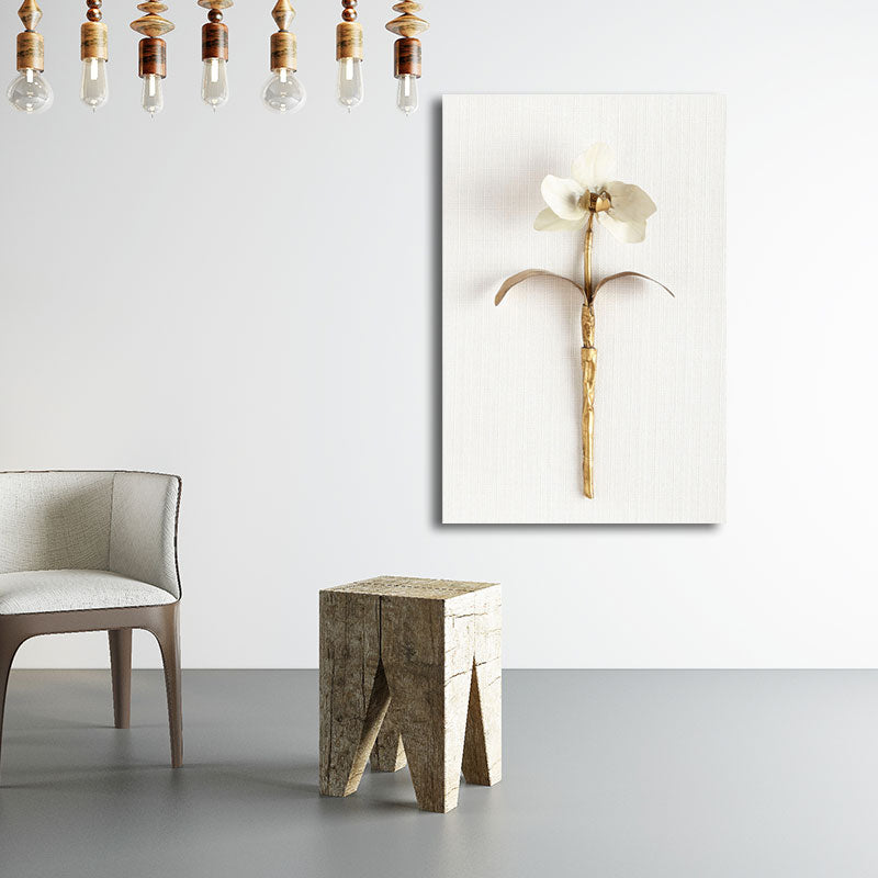 Brehn | Gold Nordic Leinwandkunst Zweig der blühenden Blume Wanddekoration für das Wohnzimmer