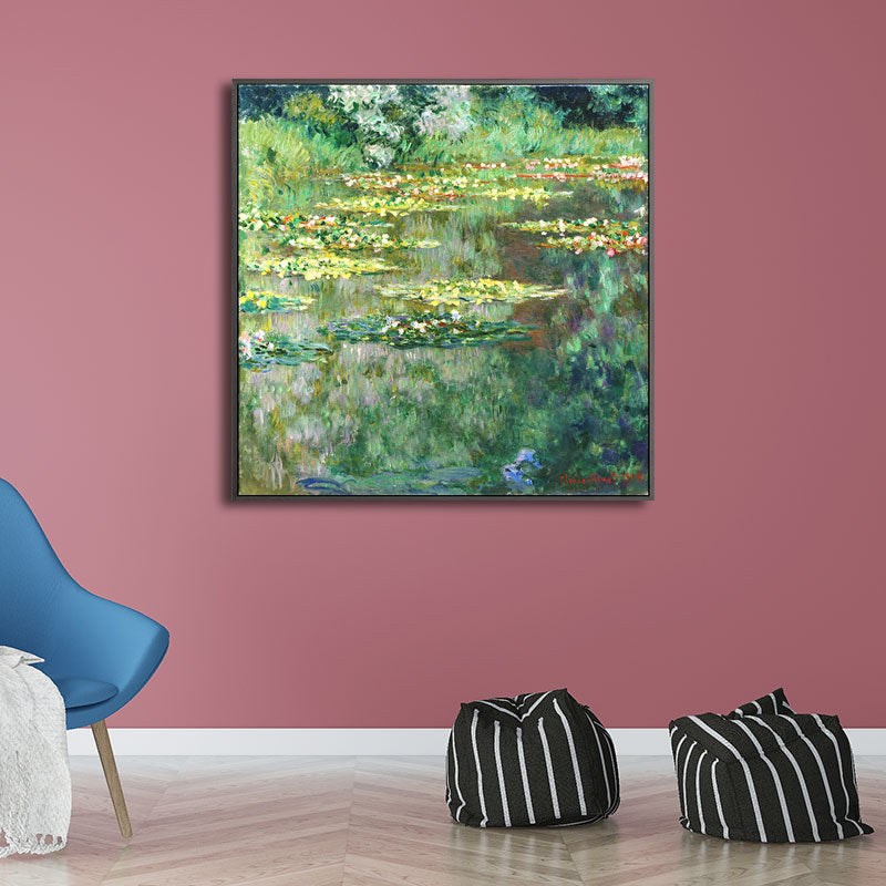 Brehn | Malerische Lotus-Teich-Leinwandkunst für Wohnzimmer Landschaftsgemälde in leuchtenden Farben