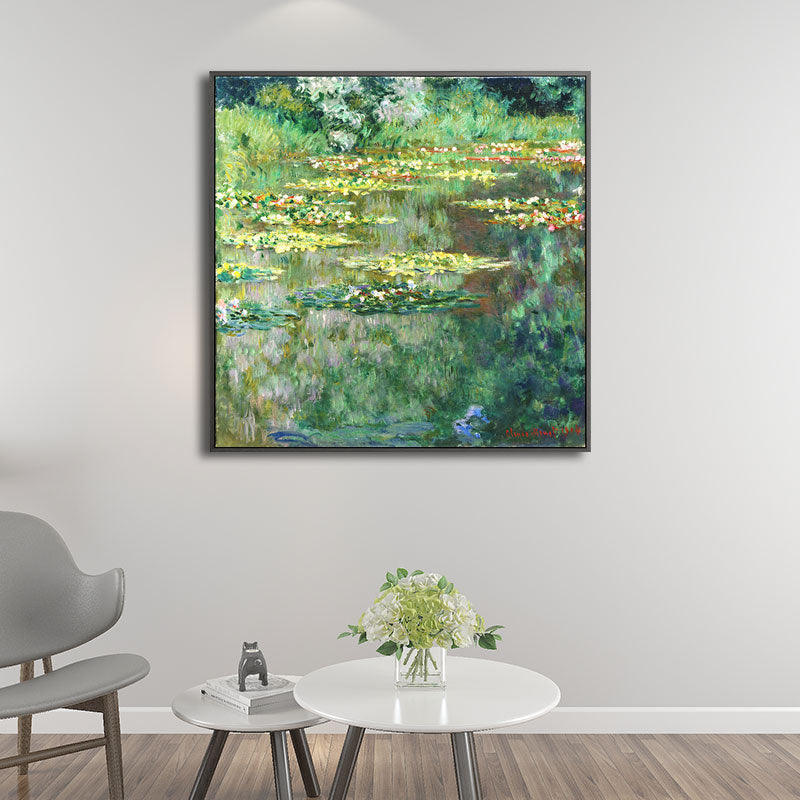Brehn | Malerische Lotus-Teich-Leinwandkunst für Wohnzimmer Landschaftsgemälde in leuchtenden Farben