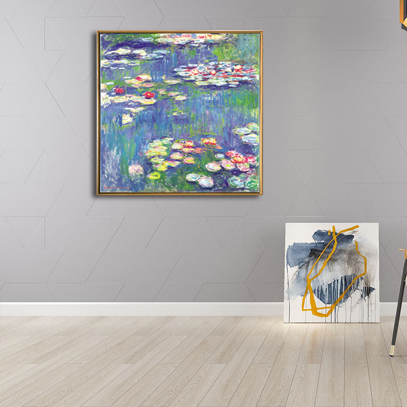 Brehn | Malerische Lotus-Teich-Leinwandkunst für Wohnzimmer Landschaftsgemälde in leuchtenden Farben