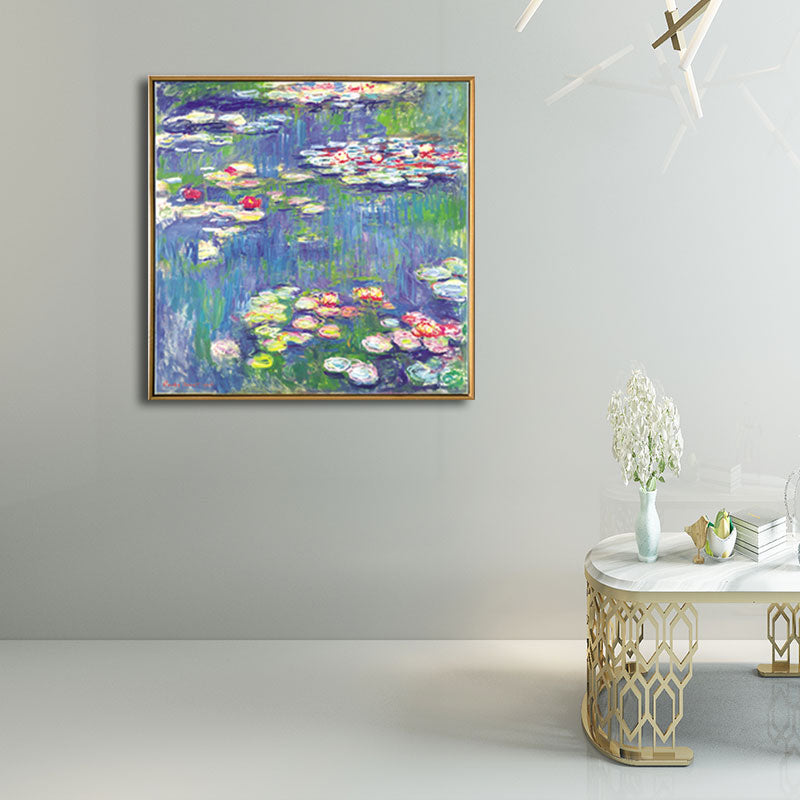 Brehn | Malerische Lotus-Teich-Leinwandkunst für Wohnzimmer Landschaftsgemälde in leuchtenden Farben