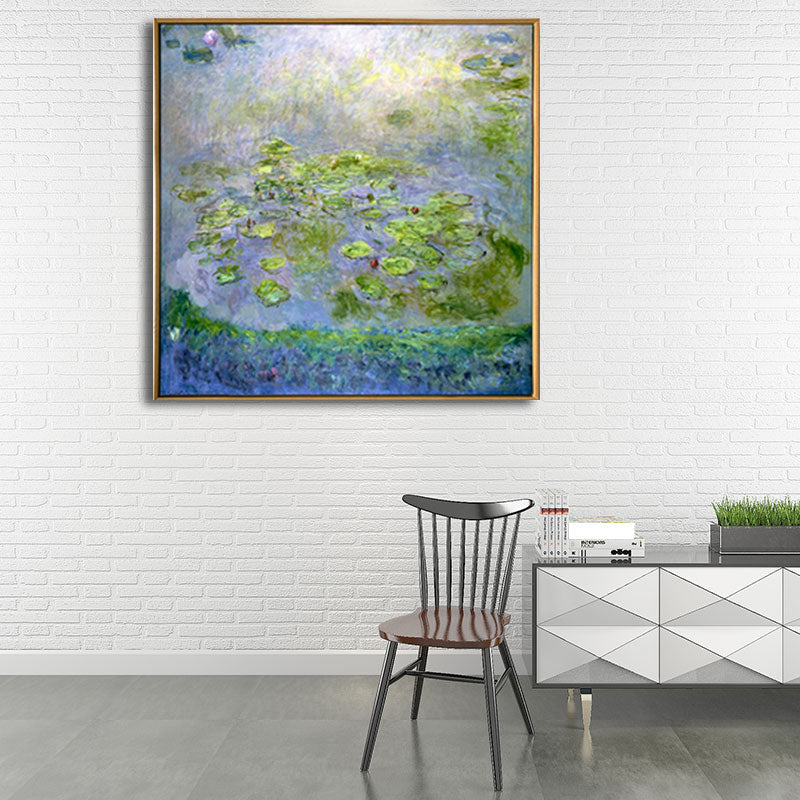 Brehn | Malerische Lotus-Teich-Leinwandkunst für Wohnzimmer Landschaftsgemälde in leuchtenden Farben
