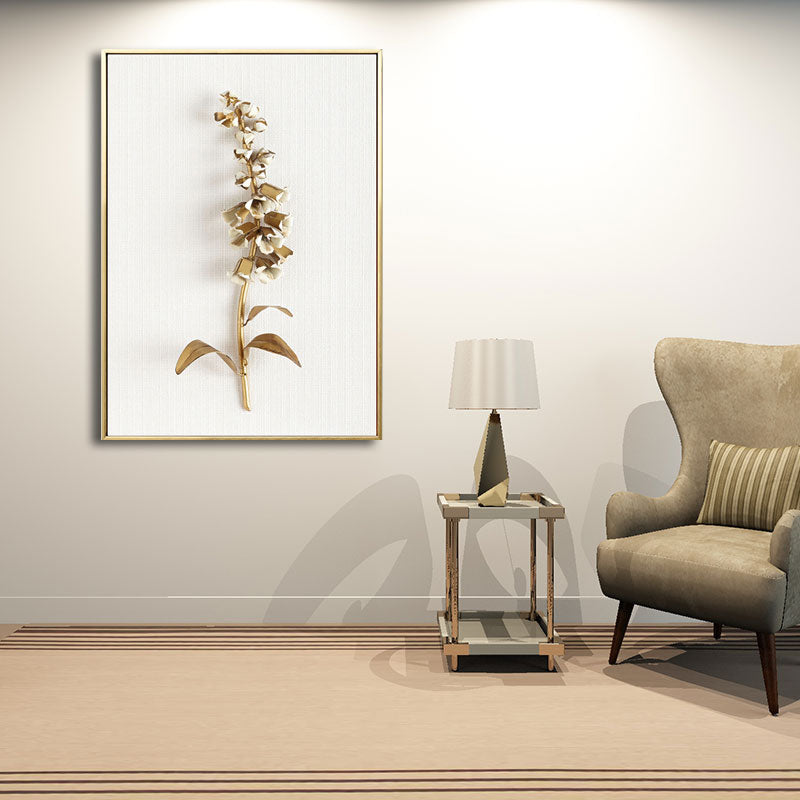 Brehn | Blumenast Wandkunst Druck Gold und Weiß Leinwand Wanddekoration für Schlafzimmer, Texturiert