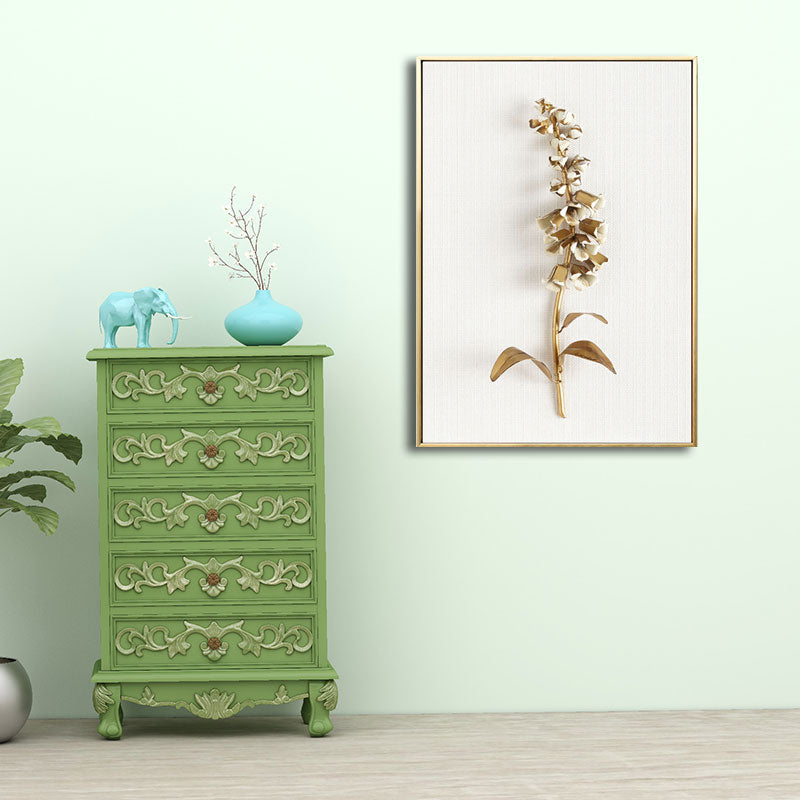 Brehn | Blumenast Wandkunst Druck Gold und Weiß Leinwand Wanddekoration für Schlafzimmer, Texturiert