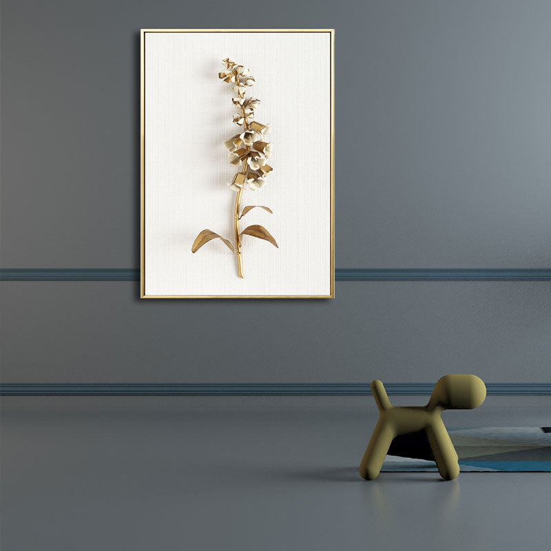 Brehn | Blumenast Wandkunst Druck Gold und Weiß Leinwand Wanddekoration für Schlafzimmer, Texturiert